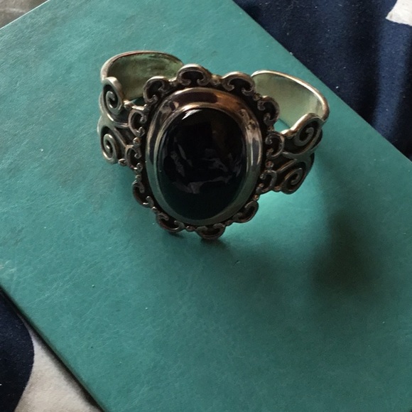 Sterling Silver Vintage Onyx Cuff Made in Mexico❤️ - Picture 4 of 4